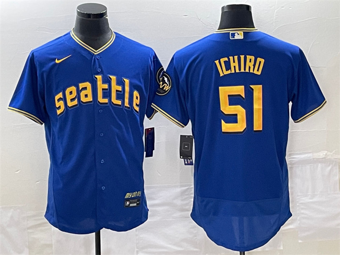 Men's Seattle Mariners #51 Ichiro Suzuki Royal 2023 City Connect Flex Base Stitched Jersey Men's Seattle Mariners #51 Ichiro Suzuki Royal 2023 City Connect Flex Base Stitched Jersey