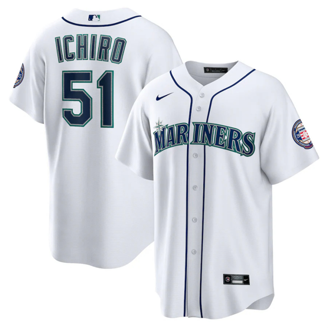Men's Seattle Mariners #51 Ichiro Suzuki White Cool Base Stitched Baseball Jersey Men's Seattle Mariners #51 Ichiro Suzuki White Cool Base Stitched Baseball Jersey