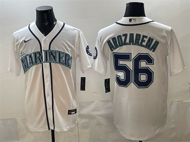 Men's Seattle Mariners #56 Randy Arozarena White Cool Base Stitched Baseball Jersey Men's Seattle Mariners #56 Randy Arozarena White Cool Base Stitched Baseball Jersey