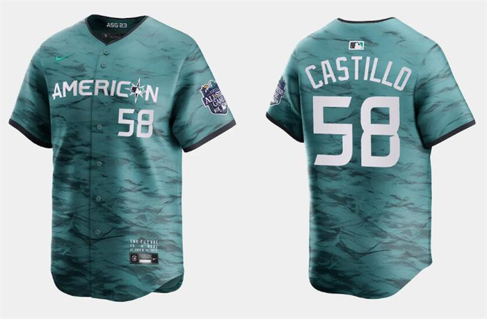 Men's Seattle Mariners #58 Luis Castillo Teal 2023 All-Star Cool Base With Patch Stitched Baseball Jersey Men's Seattle Mariners #58 Luis Castillo Teal 2023 All-Star Cool Base With Patch Stitched Baseball Jersey