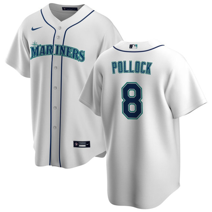 Men's Seattle Mariners #8 AJ Pollock White Cool Base Stitched Jersey Men's Seattle Mariners #8 AJ Pollock White Cool Base Stitched Jersey