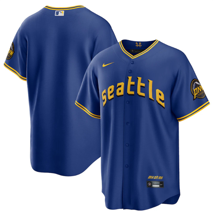 Men's Seattle Mariners Blank Royal 2023 City Connect Cool Base Stitched Baseball Jersey Men's Seattle Mariners Blank Royal 2023 City Connect Cool Base Stitched Baseball Jersey