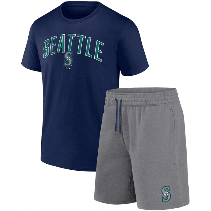 Men's Seattle Mariners Navy Heather Gray Arch T-Shirt & Shorts Combo Set Men's Seattle Mariners Navy Heather Gray Arch T-Shirt & Shorts Combo Set