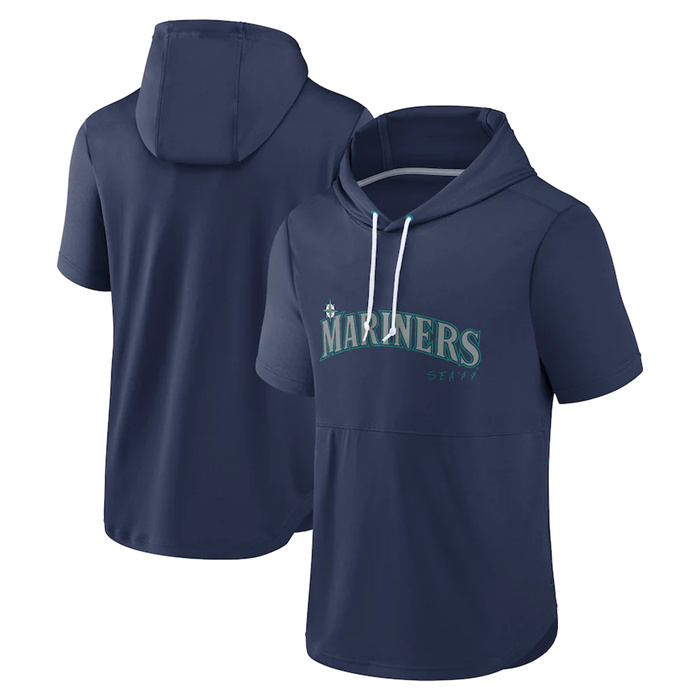 Men's Seattle Mariners Navy Sideline Training Hooded Performance T-Shirt Men's Seattle Mariners Navy Sideline Training Hooded Performance T-Shirt