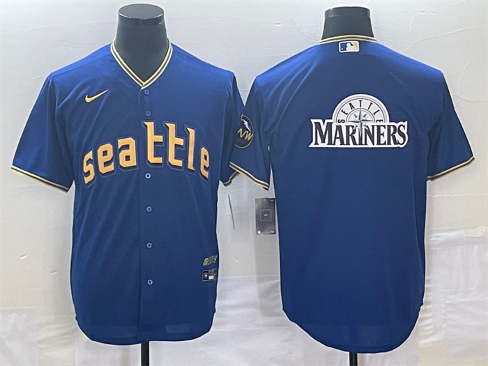 Men's Seattle Mariners Royal 2023 City Connect Team Big Logo Cool Base Stitched Baseball Jersey Men's Seattle Mariners Royal 2023 City Connect Team Big Logo Cool Base Stitched Baseball Jersey