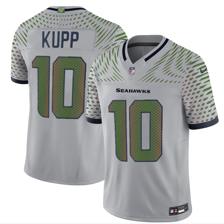 Men's Seattle Seahawks #10 Cooper Kupp Grey 2025 F.U.S.E. “Rivalries” Vapor Untouchable Limited Stitched Football Jersey Men's Seattle Seahawks #10 Cooper Kupp Grey 2025 F.U.S.E. “Rivalries” Vapor Untouchable Limited Stitched Football Jersey