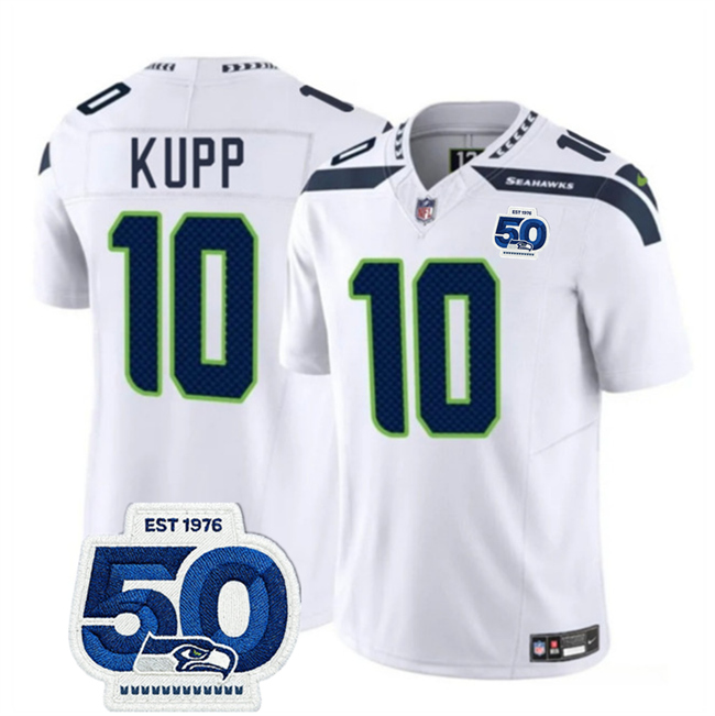 Men's Seattle Seahawks #10 Cooper Kupp White 2025 F.U.S.E. Vapor Untouchable Limited Stitched Football Jersey Men's Seattle Seahawks #10 Cooper Kupp White 2025 F.U.S.E. Vapor Untouchable Limited Stitched Football Jersey