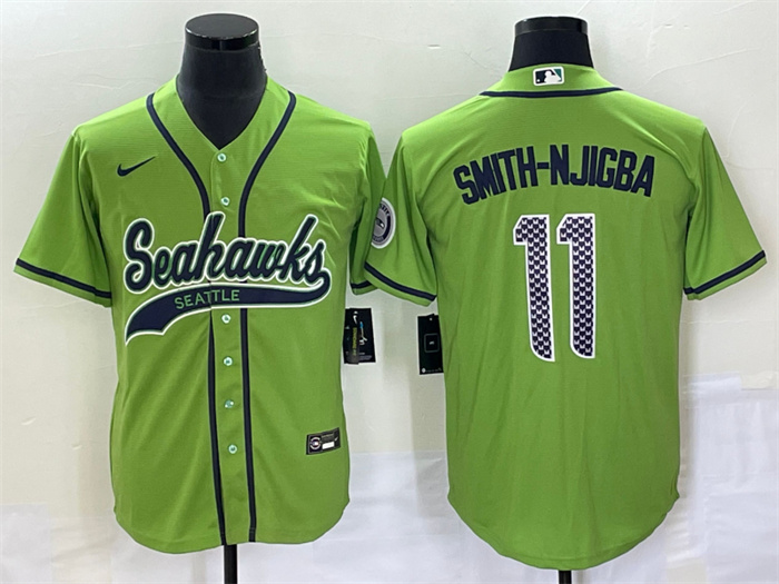 Men's Seattle Seahawks #11 Jaxon Smith-Njigba Green With Patch Cool Base Stitched Baseball Jersey Men's Seattle Seahawks #11 Jaxon Smith-Njigba Green With Patch Cool Base Stitched Baseball Jersey