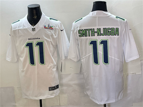 Men's Seattle Seahawks #11 Jaxon Smith-Njigba White 2025 Super Bowl LX Patch Tundra Fashion Vapor Untouchable Limited Stitched Football Jersey