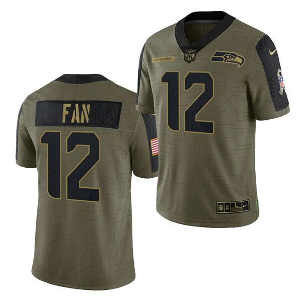 Men's Seattle Seahawks #12 Fan 2021 Olive Salute To Service Limited Stitched Jersey Men's Seattle Seahawks #12 Fan 2021 Olive Salute To Service Limited Stitched Jersey
