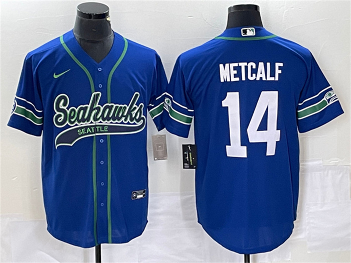 Men's Seattle Seahawks #14 DK Metcalf Royal Throwback Cool Base Stitched Baseball Jersey Men's Seattle Seahawks #14 DK Metcalf Royal Throwback Cool Base Stitched Baseball Jersey