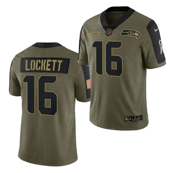 Men's Seattle Seahawks #16 Tyler Lockett 2021 Olive Salute To Service Limited Stitched Jersey Men's Seattle Seahawks #16 Tyler Lockett 2021 Olive Salute To Service Limited Stitched Jersey