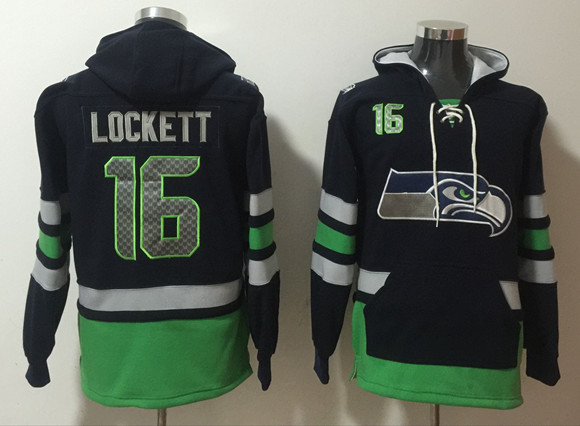 Men's Seattle Seahawks #16 Tyler Lockett Black Green Ageless Must-Have Lace-Up Pullover Hoodie