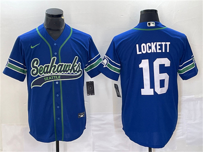 Men's Seattle Seahawks #16 Tyler Lockett Royal Throwback Cool Base Stitched Baseball Jersey Men's Seattle Seahawks #16 Tyler Lockett Royal Throwback Cool Base Stitched Baseball Jersey