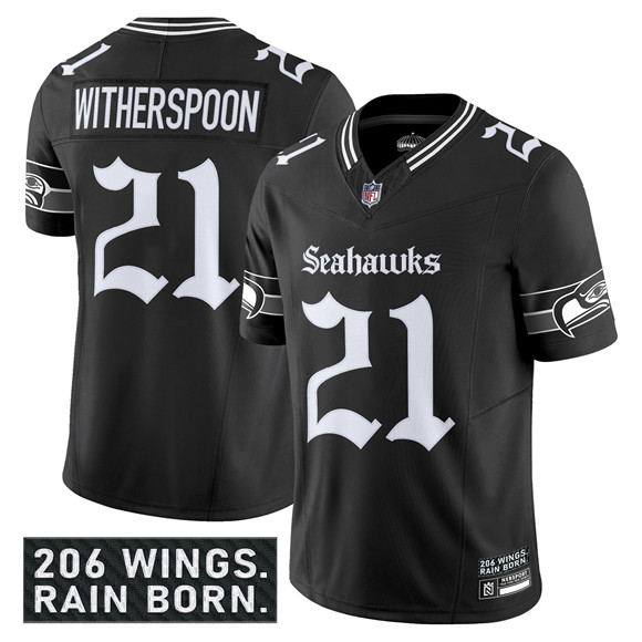 Men's Seattle Seahawks #21 Devon Witherspoon Black 2025 F.U.S.E. 'Gothic Rain City Shadows Edition' Vapor Limited Stitched Football Jersey Men's Seattle Seahawks #21 Devon Witherspoon Black 2025 F.U.S.E. 'Gothic Rain City Shadows Edition' Vapor Limited Stitched Football Jersey