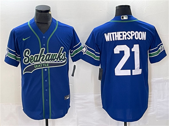 Men's Seattle Seahawks #21 Devon Witherspoon Royal Throwback Cool Base Stitched Baseball Jersey Men's Seattle Seahawks #21 Devon Witherspoon Royal Throwback Cool Base Stitched Baseball Jersey