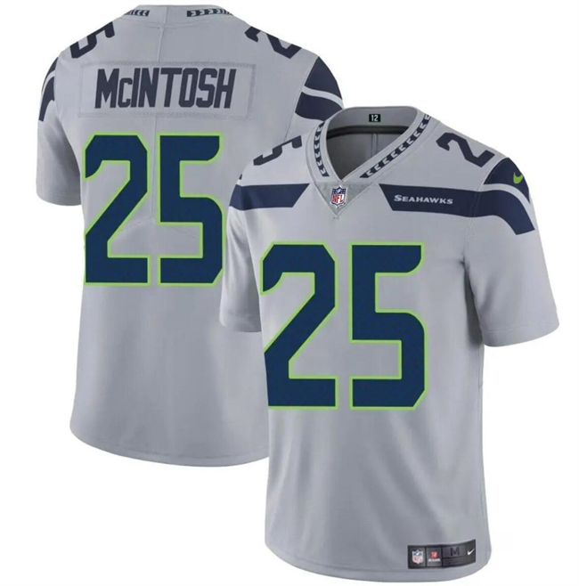 Men's Seattle Seahawks #25 Kenny McIntosh Grey Vapor Limited Stitched Football Jersey Men's Seattle Seahawks #25 Kenny McIntosh Grey Vapor Limited Stitched Football Jersey