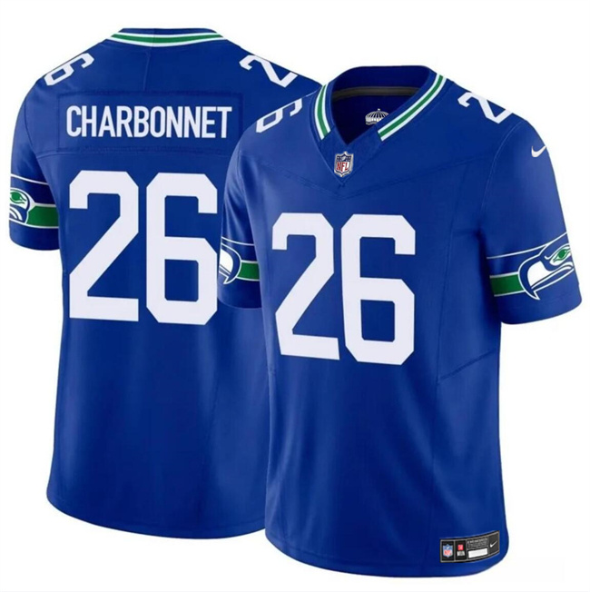 Men's Seattle Seahawks #26 Zach Charbonnet Royal 2024 F.U.S.E Throwback Vapor Limited Stitched Football Jersey Men's Seattle Seahawks #26 Zach Charbonnet Royal 2024 F.U.S.E Throwback Vapor Limited Stitched Football Jersey