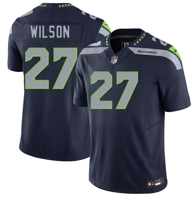 Men's Seattle Seahawks #27 Emanuel Wilson Navy 2026 F.U.S.E. Vapor Untouchable Limited Stitched Football Jersey Men's Seattle Seahawks #27 Emanuel Wilson Navy 2026 F.U.S.E. Vapor Untouchable Limited Stitched Football Jersey
