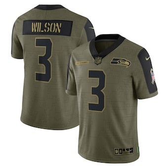 Men's Seattle Seahawks #3 Russell Wilson Nike Olive 2021 Salute To Service Limited Player Jersey Men's Seattle Seahawks #3 Russell Wilson Nike Olive 2021 Salute To Service Limited Player Jersey