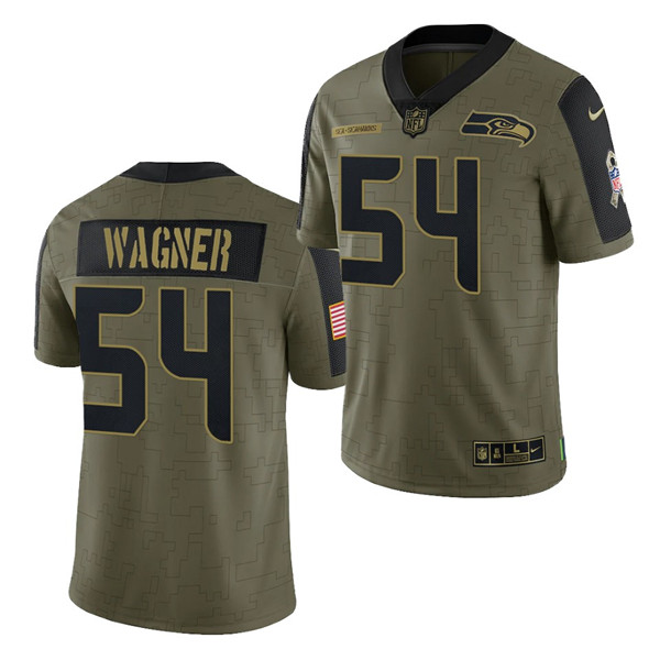 Men's Seattle Seahawks #54 Bobby Wagner 2021 Olive Salute To Service Limited Stitched Jersey Men's Seattle Seahawks #54 Bobby Wagner 2021 Olive Salute To Service Limited Stitched Jersey