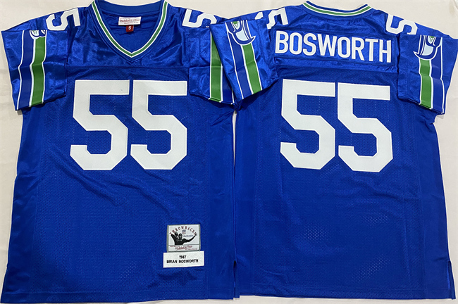 Men's Seattle Seahawks #55 Brian Bosworth Royal Throwback Stitched Football Jersey Men's Seattle Seahawks #55 Brian Bosworth Royal Throwback Stitched Football Jersey