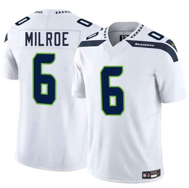 Men's Seattle Seahawks #6 Jalen Milroe White 2025 Draft F.U.S.E. Vapor Untouchable Limited Stitched Football Jersey