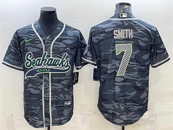 Men's Seattle Seahawks #7 Geno Smith Grey Camo With Patch Cool Base Stitched Baseball Jersey Men's Seattle Seahawks #7 Geno Smith Grey Camo With Patch Cool Base Stitched Baseball Jersey