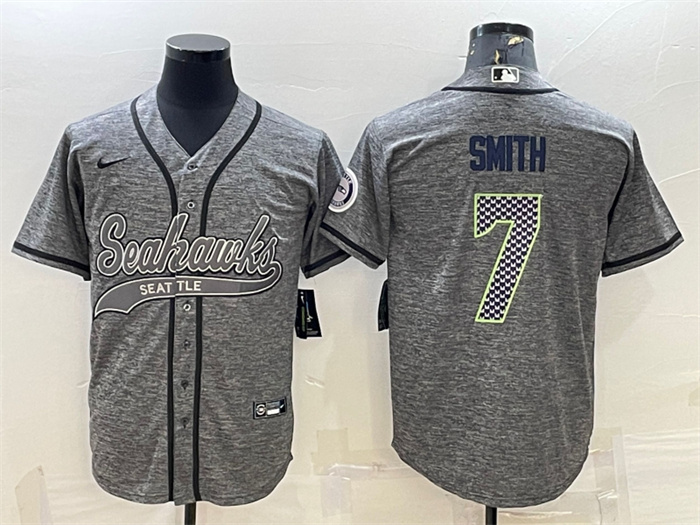 Men's Seattle Seahawks #7 Geno Smith Grey With Patch Cool Base Stitched Baseball Jersey Men's Seattle Seahawks #7 Geno Smith Grey With Patch Cool Base Stitched Baseball Jersey
