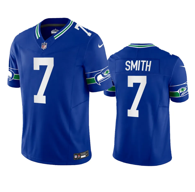 Men's Seattle Seahawks #7 Geno Smith Royal 2023 F.U.S.E. Vapor Limited Throwback Stitched Jersey Men's Seattle Seahawks #7 Geno Smith Royal 2023 F.U.S.E. Vapor Limited Throwback Stitched Jersey