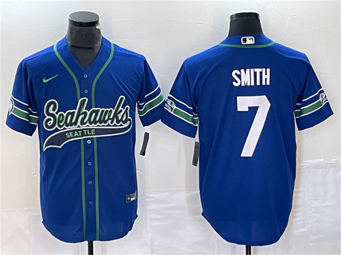 Men's Seattle Seahawks #7 Geno Smith Royal Throwback Cool Base Stitched Baseball Jersey Men's Seattle Seahawks #7 Geno Smith Royal Throwback Cool Base Stitched Baseball Jersey