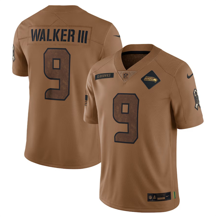 Men's Seattle Seahawks #9 Kenneth Walker III 2023 Brown Salute To Service Limited Stitched Football Jersey Men's Seattle Seahawks #9 Kenneth Walker III 2023 Brown Salute To Service Limited Stitched Football Jersey