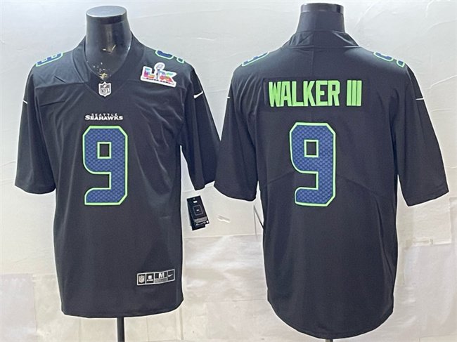 Men's Seattle Seahawks #9 Kenneth Walker III Black 2025 Super Bowl LX Patch Carbon Fashion Vapor Untouchable Limited Stitched Football Jersey