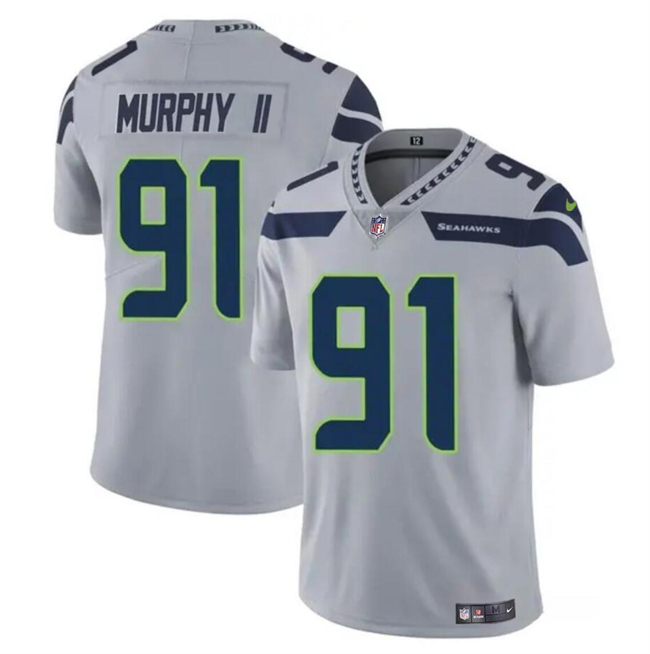 Men's Seattle Seahawks #91 Byron Murphy II Grey 2024 Draft Vapor Limited Stitched Football Jersey Men's Seattle Seahawks #91 Byron Murphy II Grey 2024 Draft Vapor Limited Stitched Football Jersey