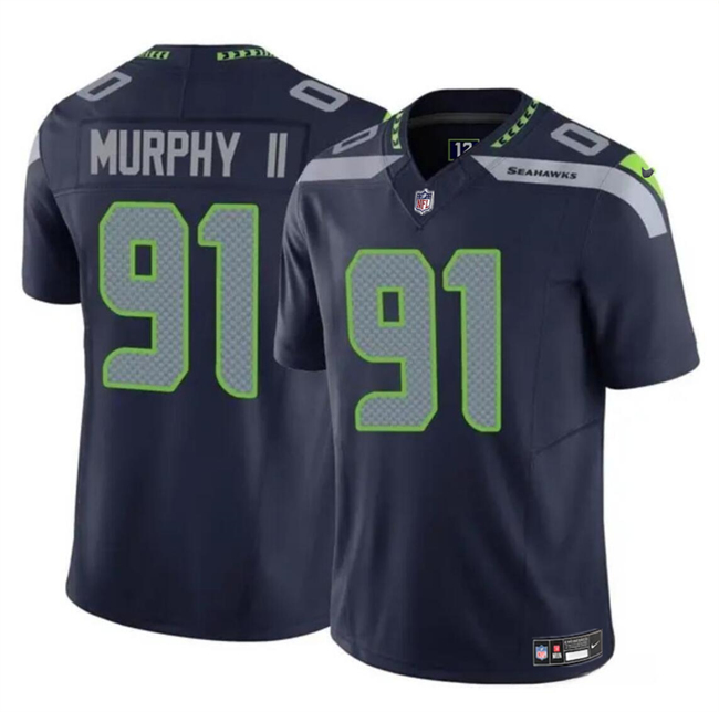 Men's Seattle Seahawks #91 Byron Murphy II Navy 2024 Draft F.U.S.E Vapor Limited Stitched Football Jersey Men's Seattle Seahawks #91 Byron Murphy II Navy 2024 Draft F.U.S.E Vapor Limited Stitched Football Jersey