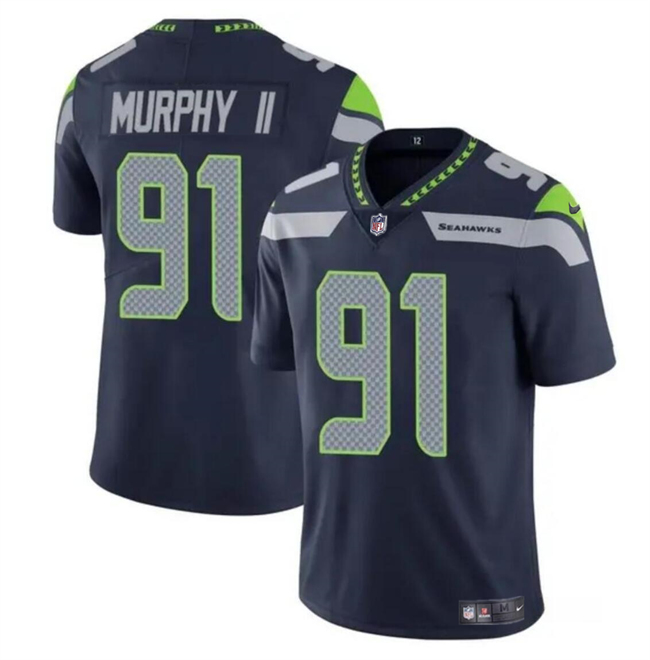 Men's Seattle Seahawks #91 Byron Murphy II Navy 2024 Draft Vapor Limited Stitched Football Jersey Men's Seattle Seahawks #91 Byron Murphy II Navy 2024 Draft Vapor Limited Stitched Football Jersey