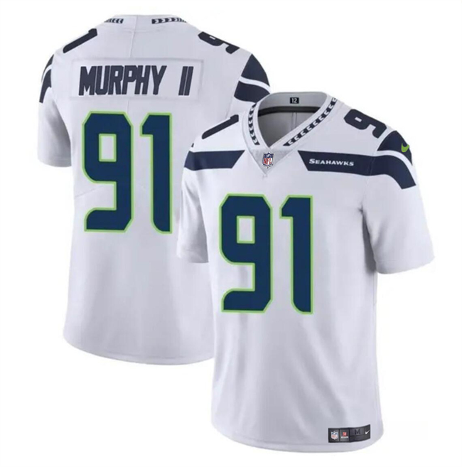 Men's Seattle Seahawks #91 Byron Murphy II White 2024 Draft Vapor Limited Stitched Football Jersey Men's Seattle Seahawks #91 Byron Murphy II White 2024 Draft Vapor Limited Stitched Football Jersey