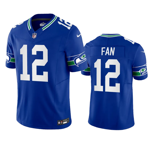 Men's Seattle Seahawks 12th Fan Royal 2023 F.U.S.E. Vapor Limited Throwback Stitched Jersey Men's Seattle Seahawks 12th Fan Royal 2023 F.U.S.E. Vapor Limited Throwback Stitched Jersey