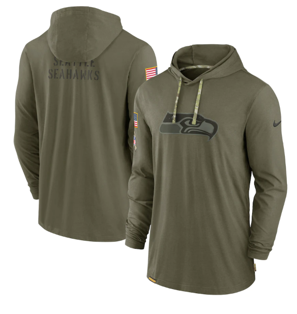 Men's Seattle Seahawks 2022 Olive Salute To Service Tonal Pullover Hoodie
