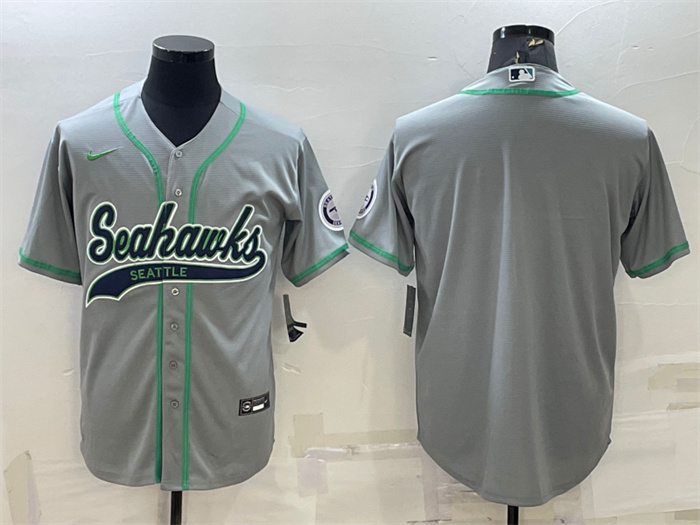 Men's Seattle Seahawks Blank Grey With Patch Cool Base Stitched Baseball Jersey Men's Seattle Seahawks Blank Grey With Patch Cool Base Stitched Baseball Jersey