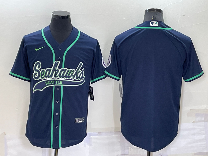 Men's Seattle Seahawks Blank Navy Cool Base Stitched Baseball Jersey Men's Seattle Seahawks Blank Navy Cool Base Stitched Baseball Jersey