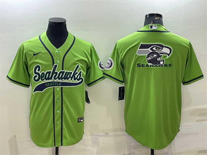 Men's Seattle Seahawks Green Team Big Logo With Patch Cool Base Stitched Baseball Jersey Men's Seattle Seahawks Green Team Big Logo With Patch Cool Base Stitched Baseball Jersey