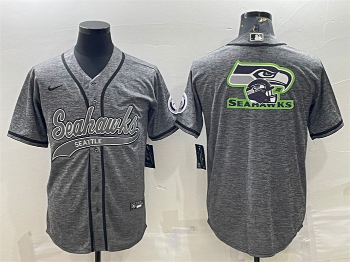 Men's Seattle Seahawks Grey Team Big Logo With Patch Cool Base Stitched Baseball Jersey Men's Seattle Seahawks Grey Team Big Logo With Patch Cool Base Stitched Baseball Jersey