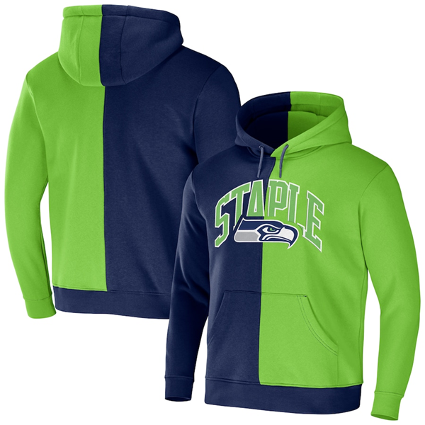 Men's Seattle Seahawks Navy Green Split Logo Pullover Hoodie