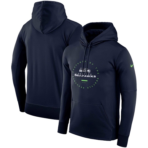 Men's Seattle Seahawks Nike College Navy Sideline Property Of Wordmark Logo Performance Pullover Hoodie Men's Seattle Seahawks Nike College Navy Sideline Property Of Wordmark Logo Performance Pullover Hoodie