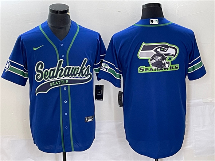 Men's Seattle Seahawks Royal Throwback Team Big Logo Cool Base Stitched Baseball Jersey Men's Seattle Seahawks Royal Throwback Team Big Logo Cool Base Stitched Baseball Jersey