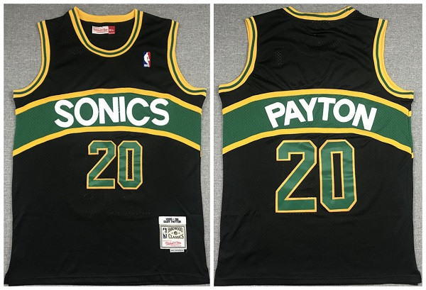 Men's Seattle Supersonic #20 Gary Payton Black 1994-95 Throwback SuperSonics Stitched Men's Seattle Supersonic #20 Gary Payton Black 1994-95 Throwback SuperSonics Stitched