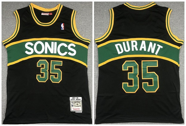 Men's Seattle Supersonic #35 Kevin Durant Black 2007-08 Black Throwback SuperSonics Stitched Jersey Men's Seattle Supersonic #35 Kevin Durant Black 2007-08 Black Throwback SuperSonics Stitched Jersey