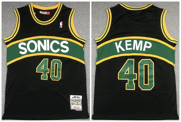 Men's Seattle Supersonic #40 Shawn Kemp Black 1994-95 Throwback SuperSonics Stitched Jersey Men's Seattle Supersonic #40 Shawn Kemp Black 1994-95 Throwback SuperSonics Stitched Jersey