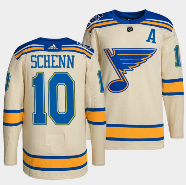 Men's St. Louis Blues #10 Brayden Schenn Cream 2022 Winter Classic Stitched Jersey Men's St. Louis Blues #10 Brayden Schenn Cream 2022 Winter Classic Stitched Jersey